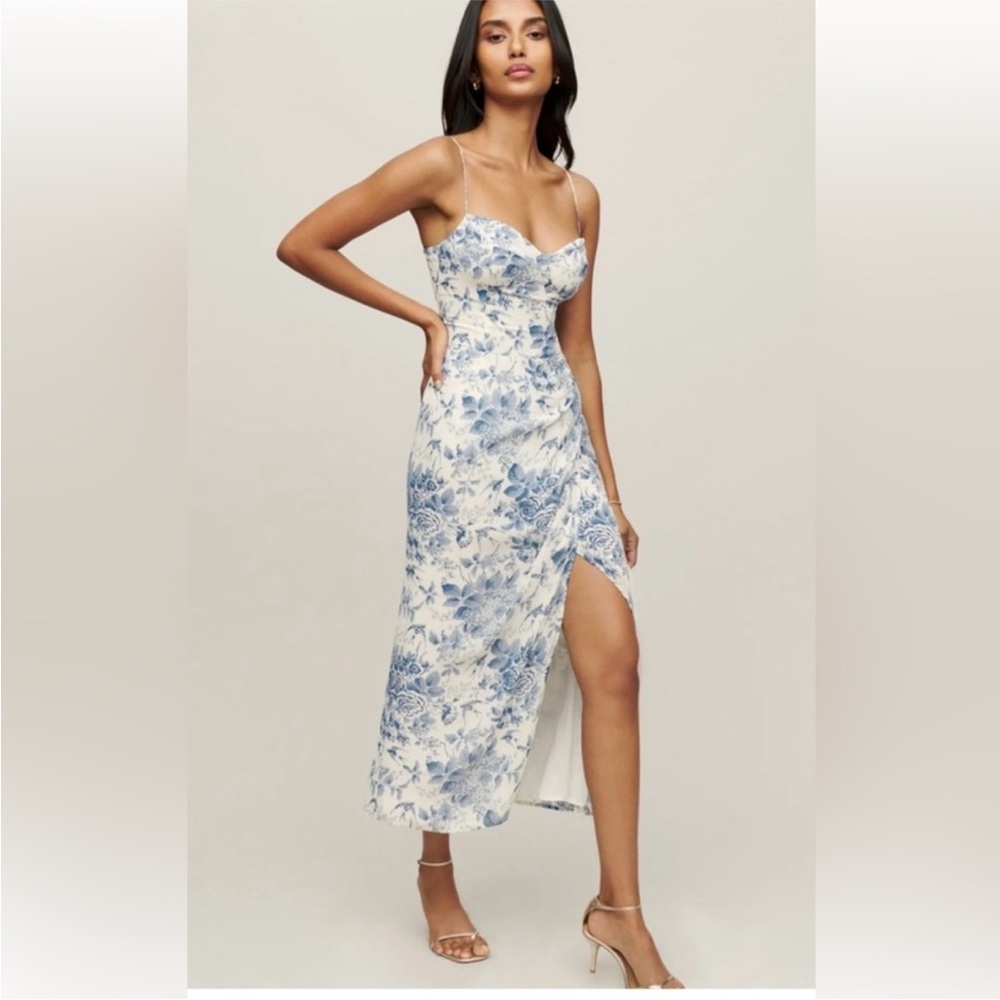 Reformation Blue and White Floral Midi Dress
